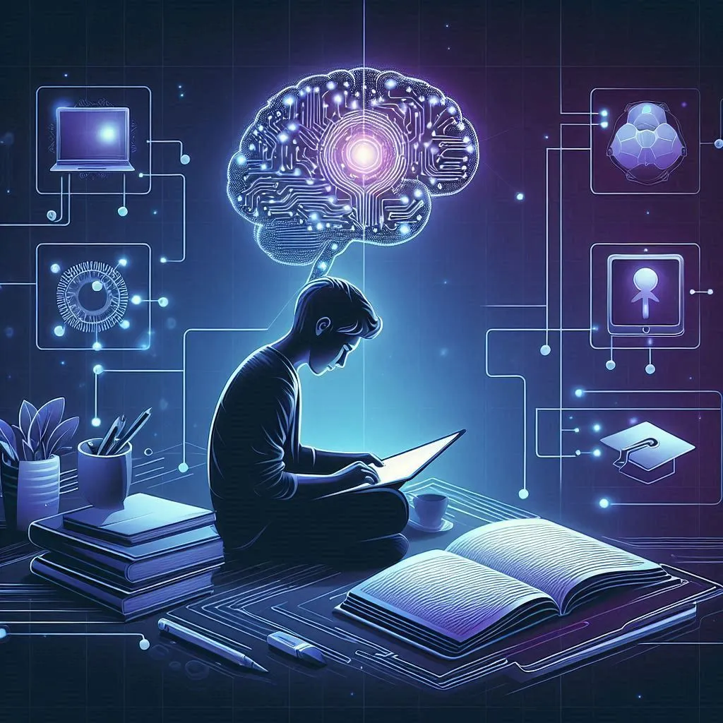 Student Studying with AI Tools - Futuristic Learning Concept